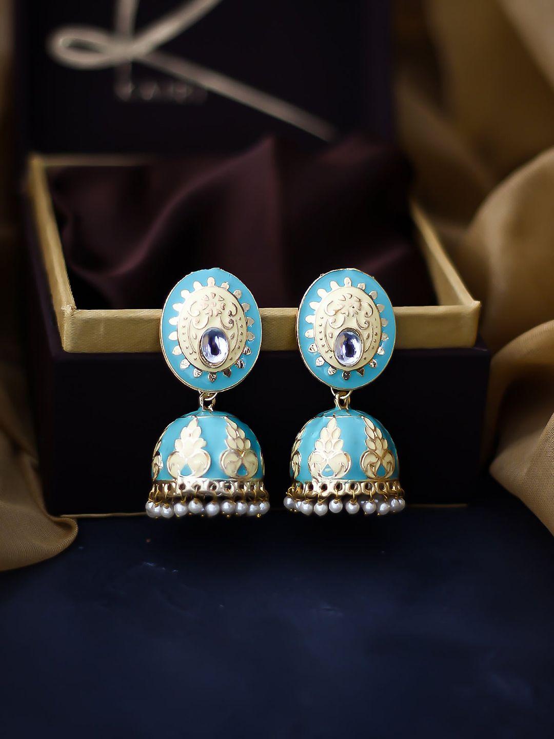 bellofox blue contemporary meenakari jhumkas