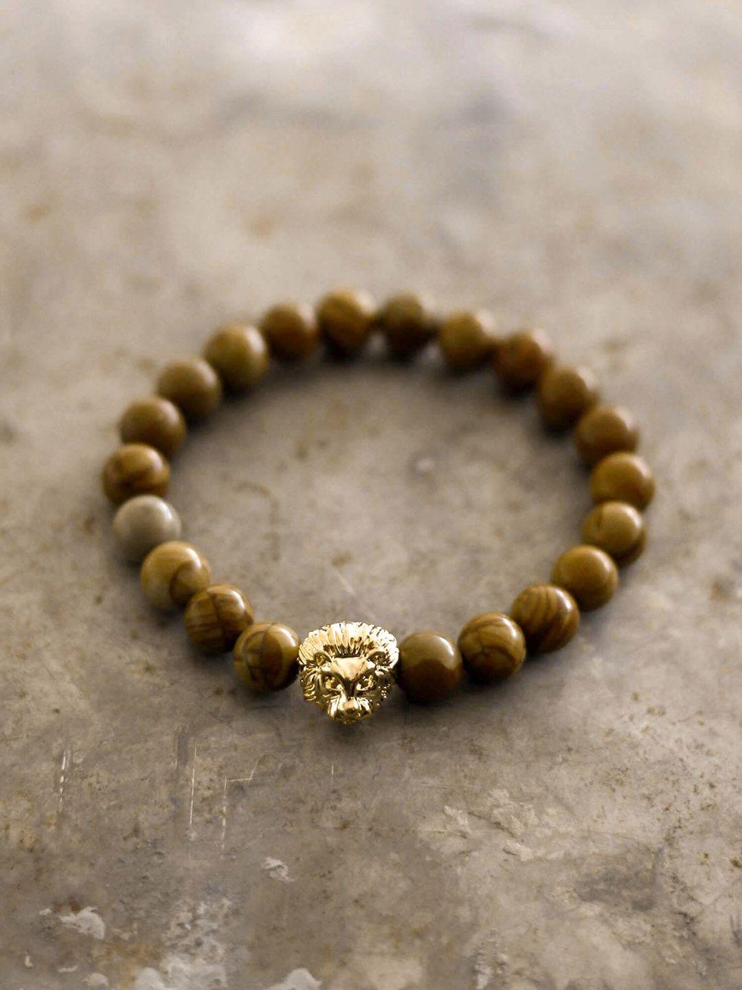 bellofox gold-toned & brown beaded elasticated bracelet