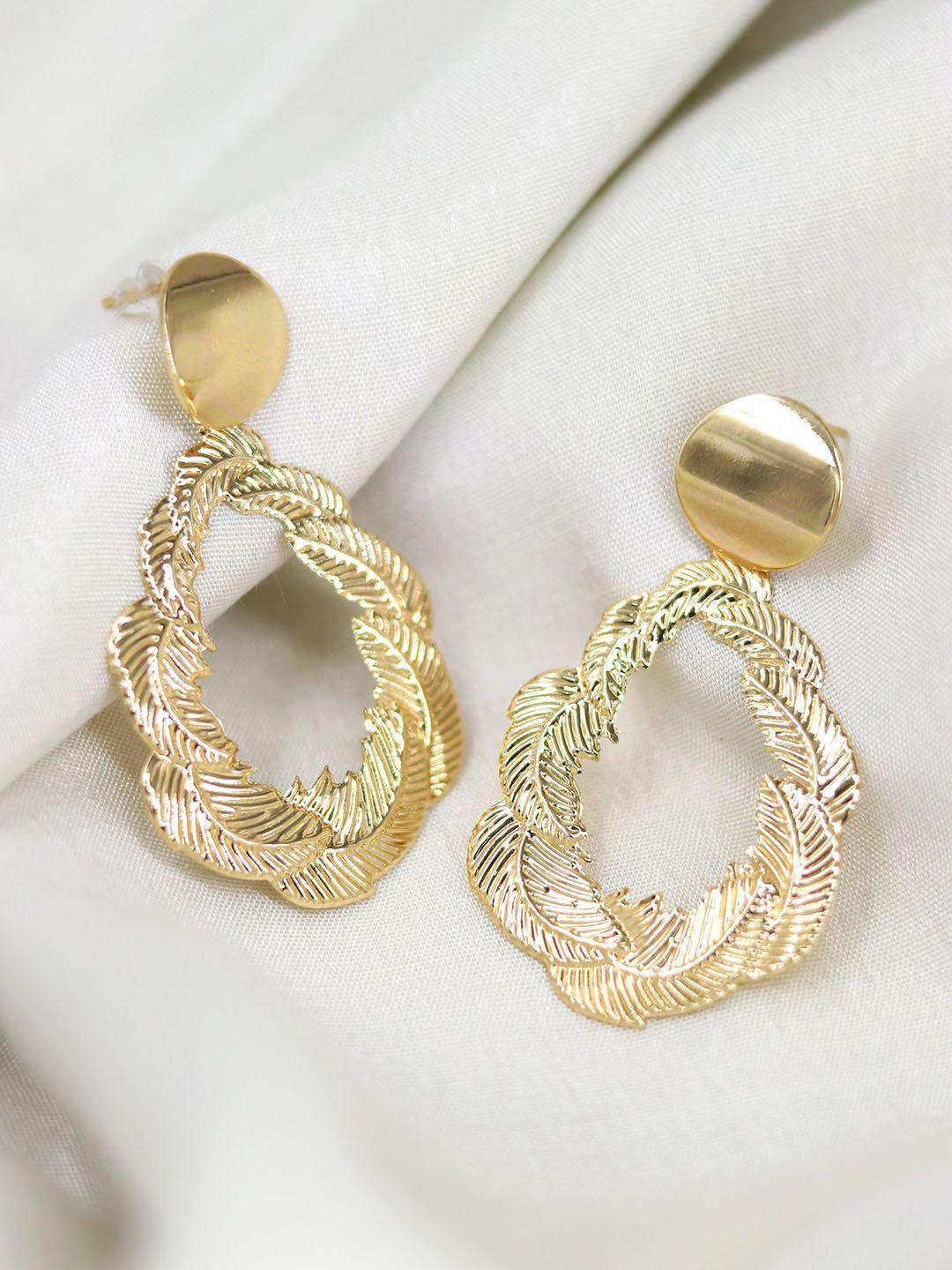 bellofox gold-toned contemporary drop earrings