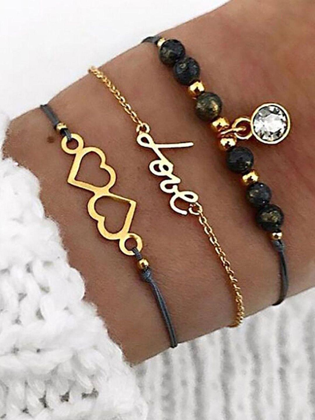 bellofox set of 3 women gold-toned & blue charm bracelet