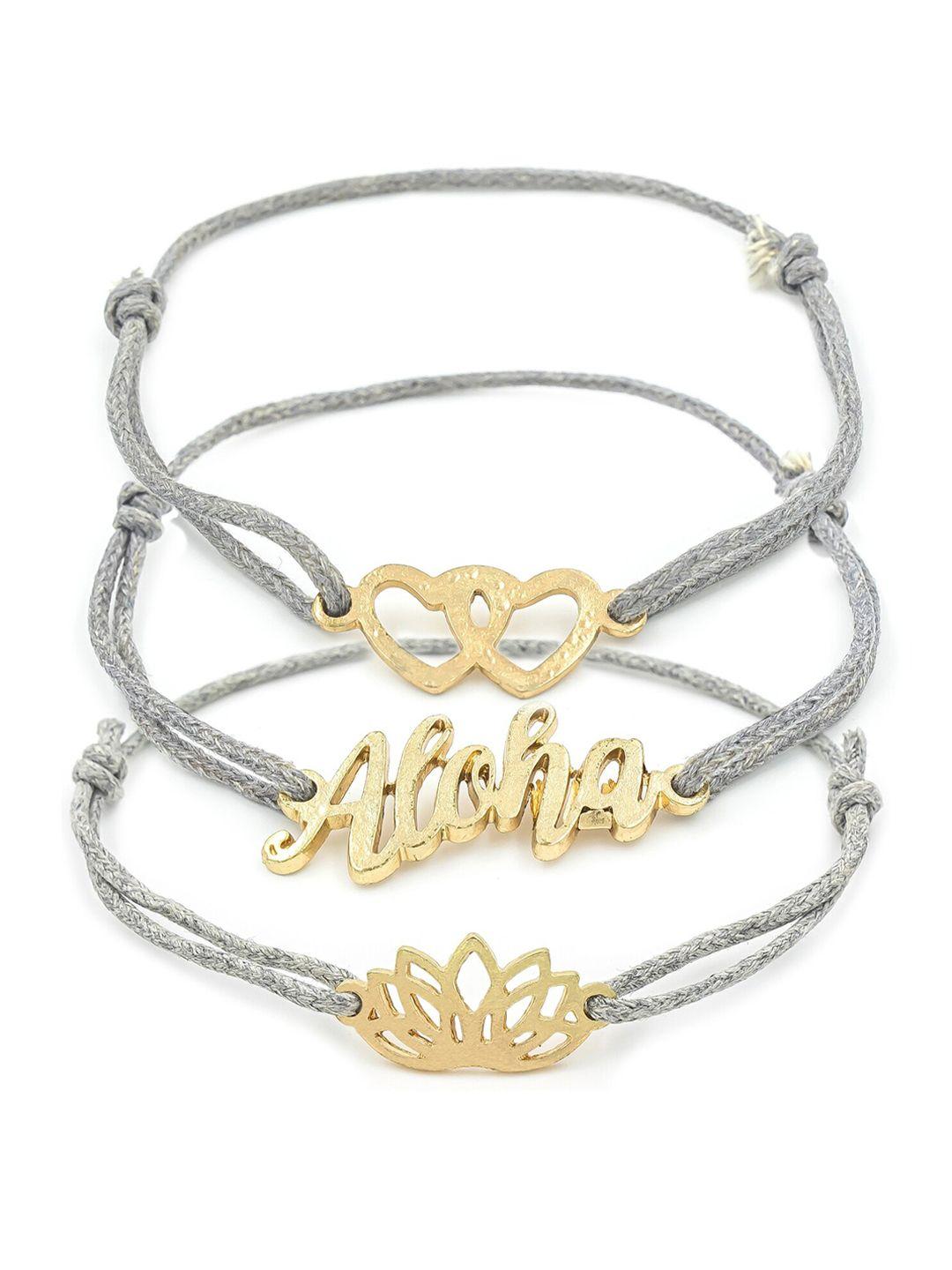bellofox set of 3 women grey & gold-toned charm bracelet