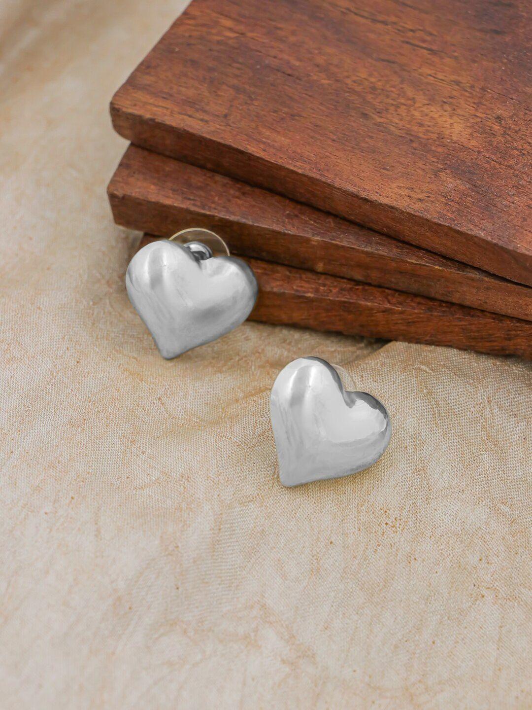 bellofox silver-toned heart shaped studs earrings