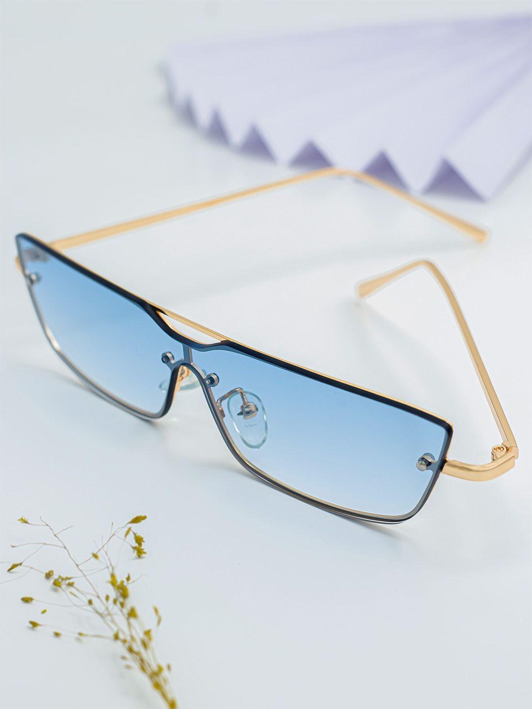 bellofox women blue lens & gold-toned rectangle sunglasses bs1855