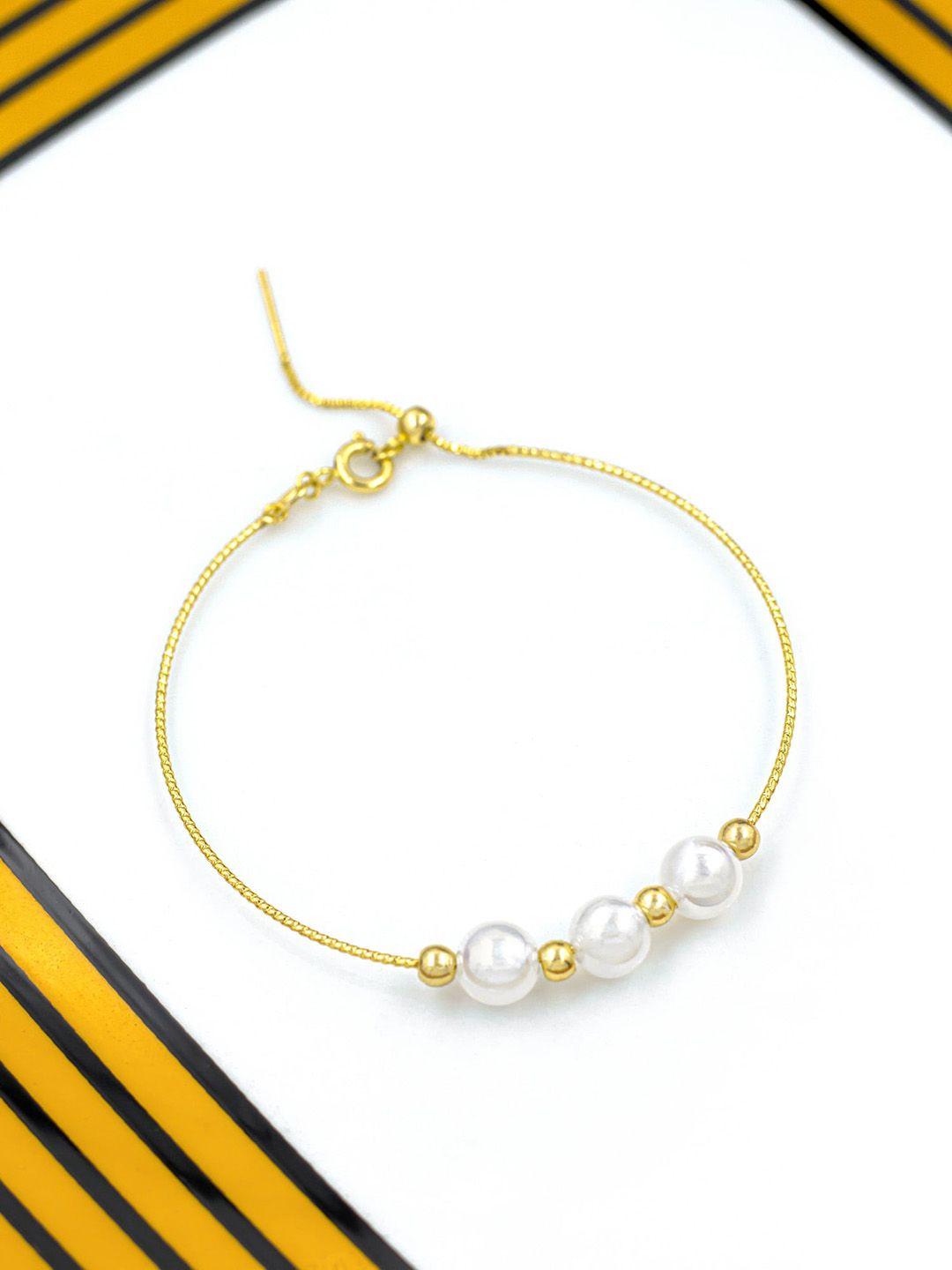 bellofox women gold-toned & white pearls link bracelet