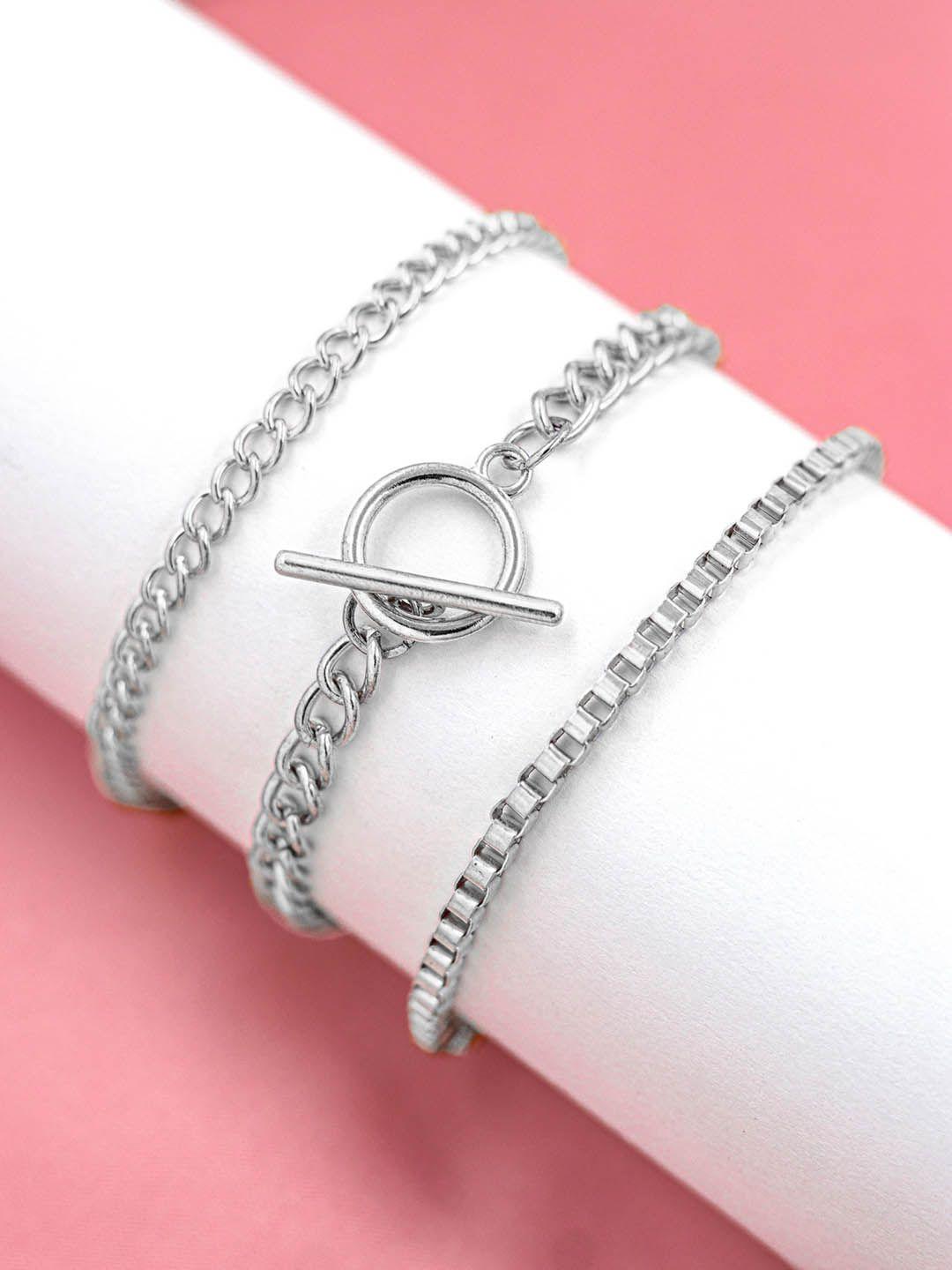 bellofox women set of 3 silver-plated link bracelet