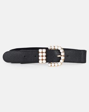 belt with pearl buckle closure