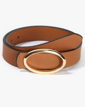 belt with plaque buckle closure