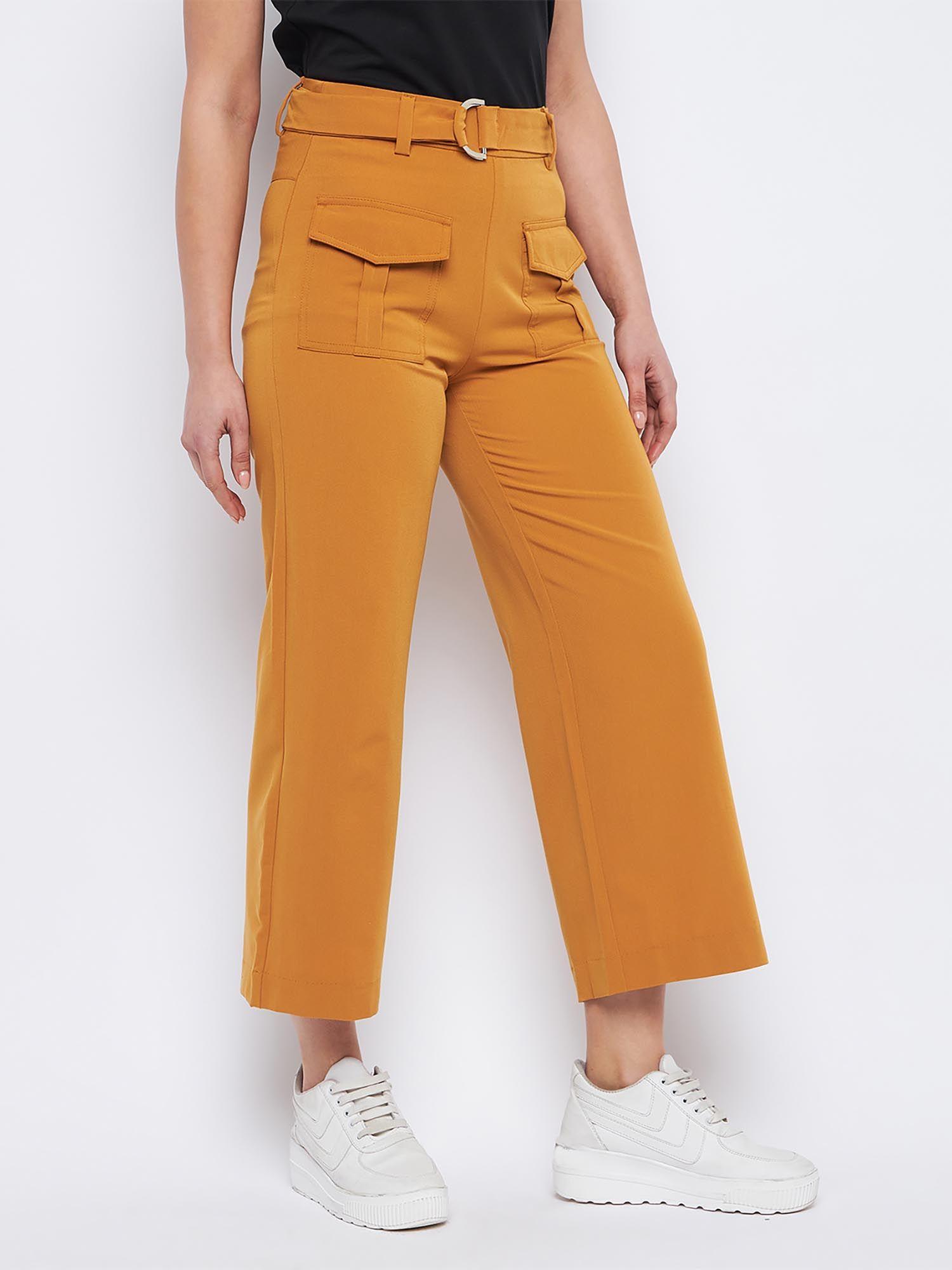 belted flared tan trouser