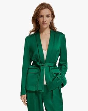 belted satin single-breasted blazer