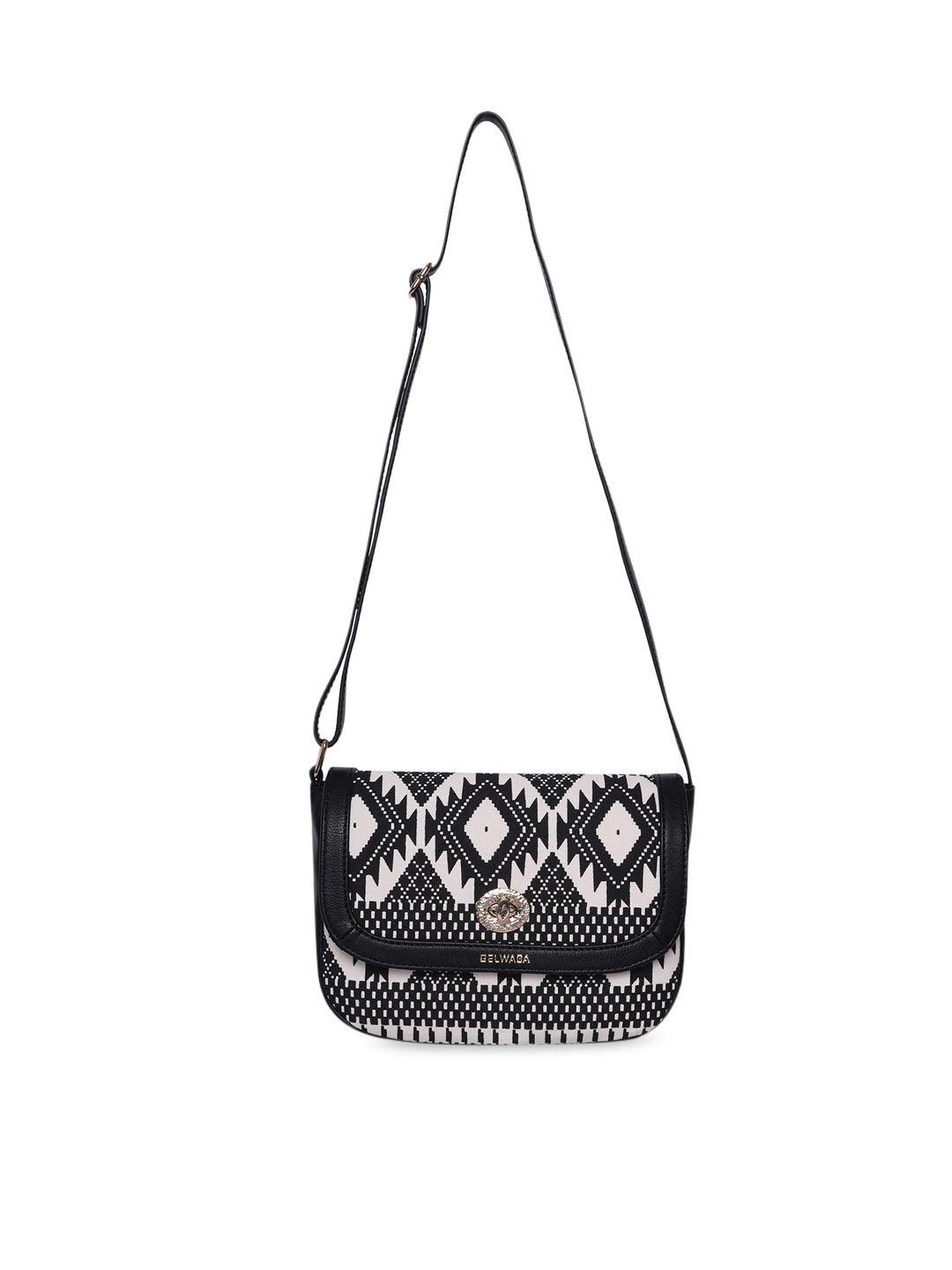 belwaba black geometric printed structured sling bag