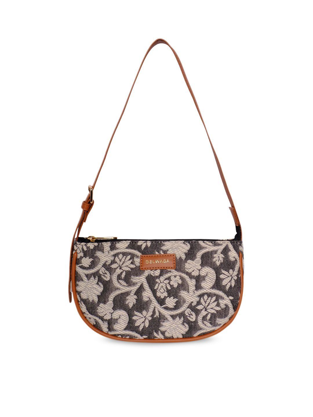 belwaba grey floral printed structured sling bag