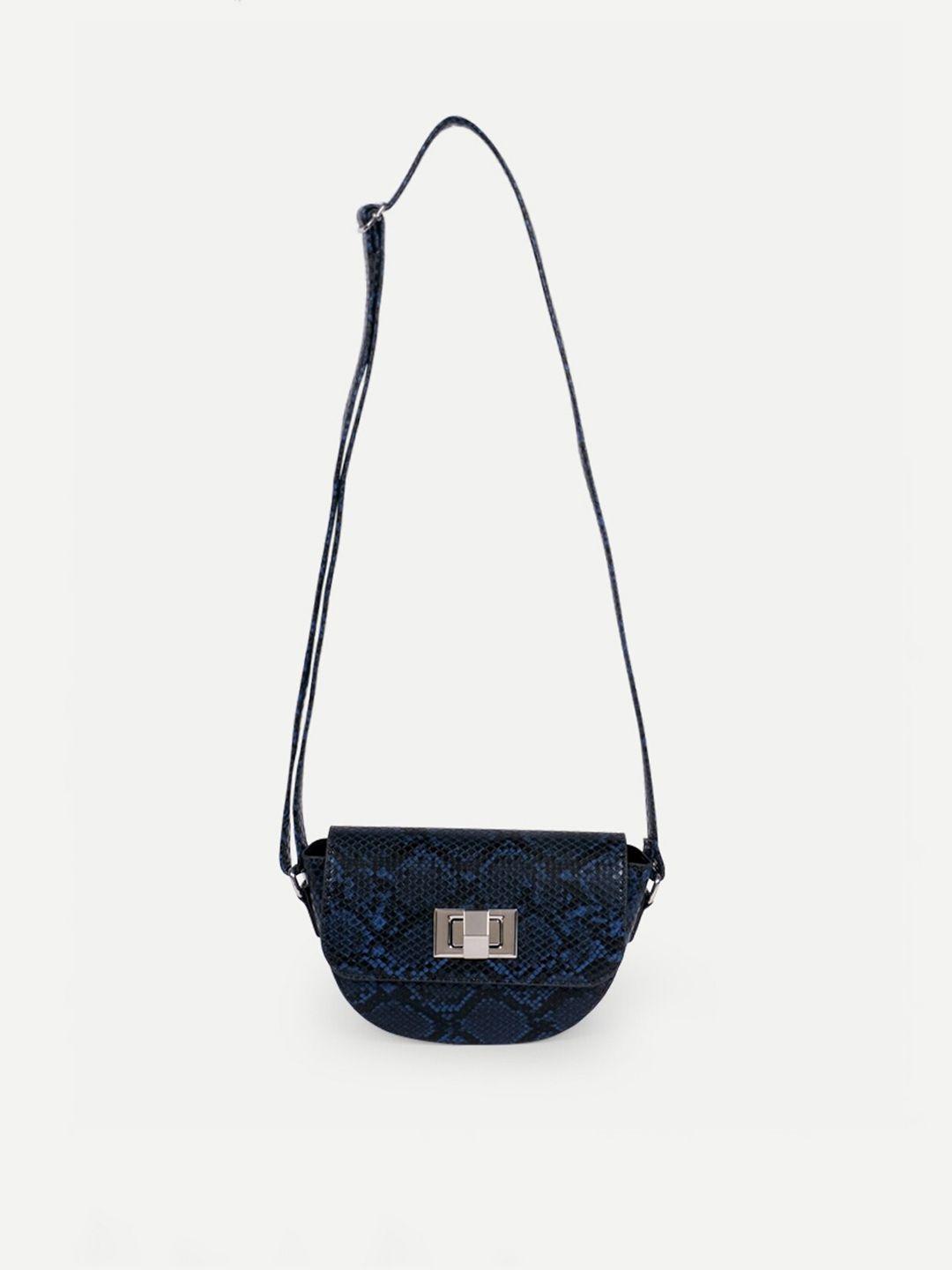 belwaba navy blue pu half moon sling bag with quilted