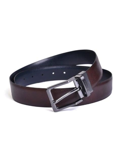 belwaba black & brown textured casual reversible leather belt for men