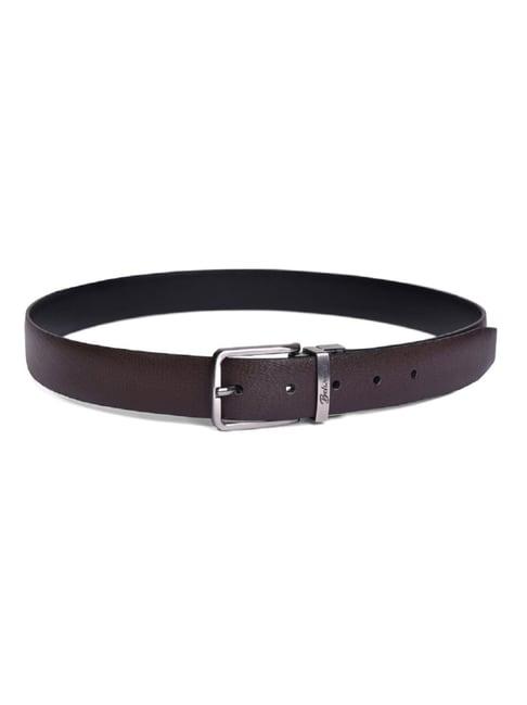 belwaba black & brown textured formal reversible leather belt for men