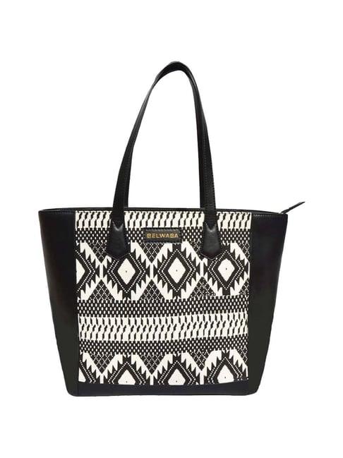 belwaba black printed medium tote handbag