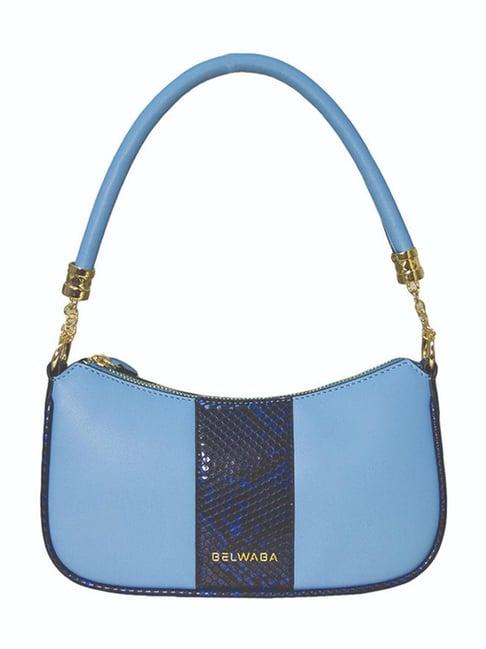 belwaba blue textured medium shoulder bag