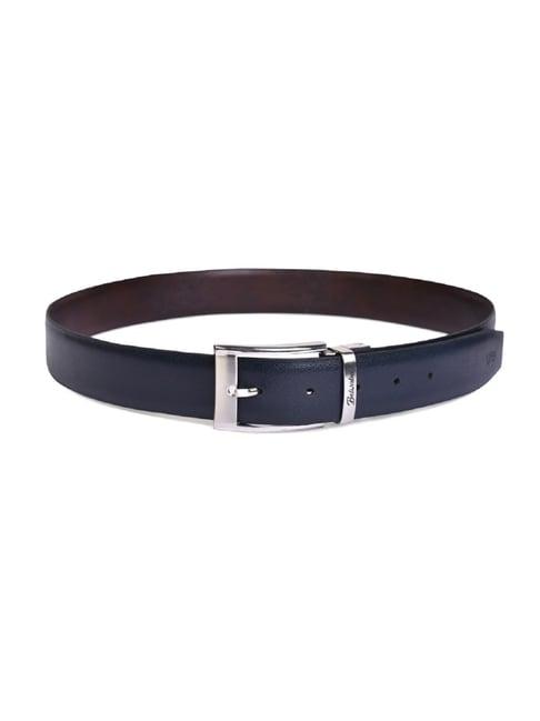 belwaba brown & navy blue textured casual reversible leather belt for men