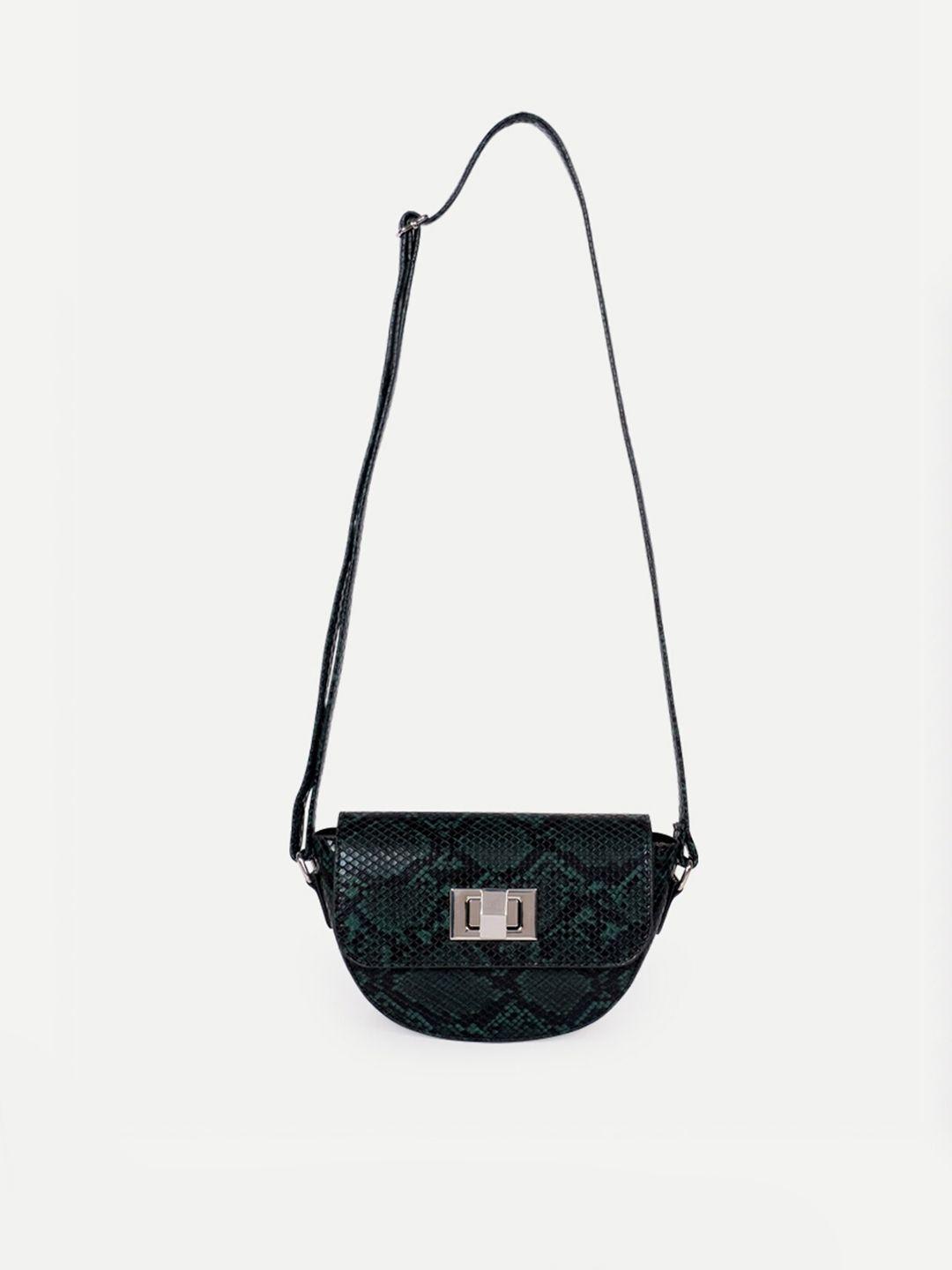 belwaba green animal textured pu half moon sling bag