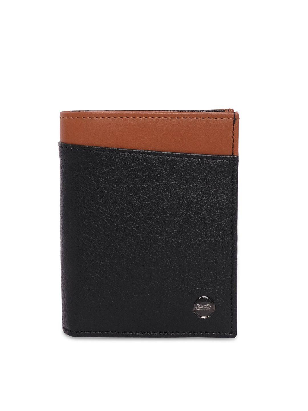 belwaba men black & brown colourblocked leather card holder