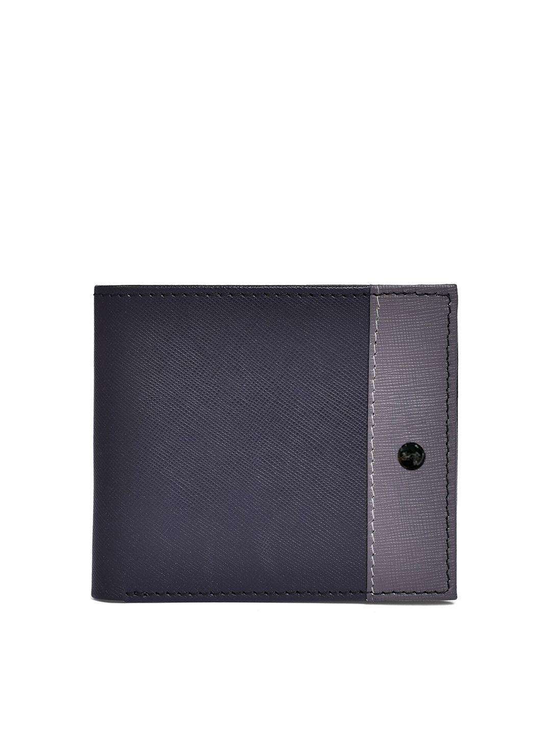 belwaba men black & grey colourblocked leather two fold wallet