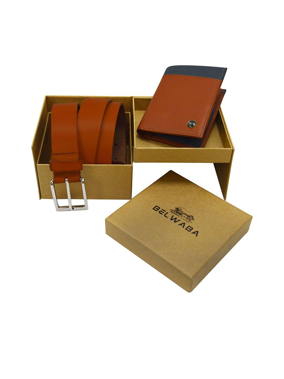 belwaba men leather belt & wallet gift set