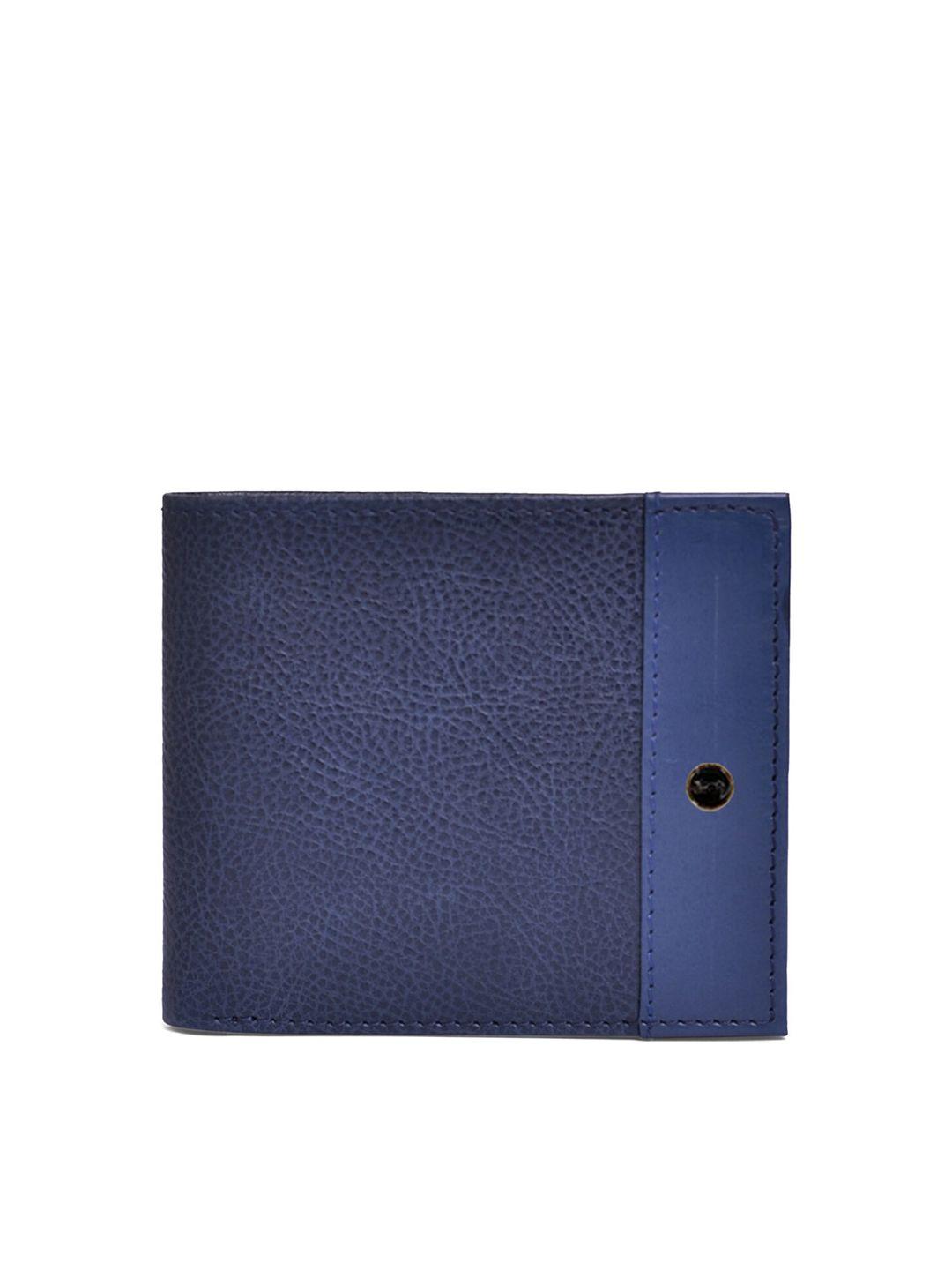 belwaba men navy blue textured leather two fold wallet