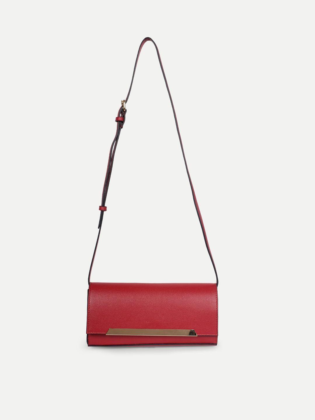 belwaba red textured pu small structured sling bag