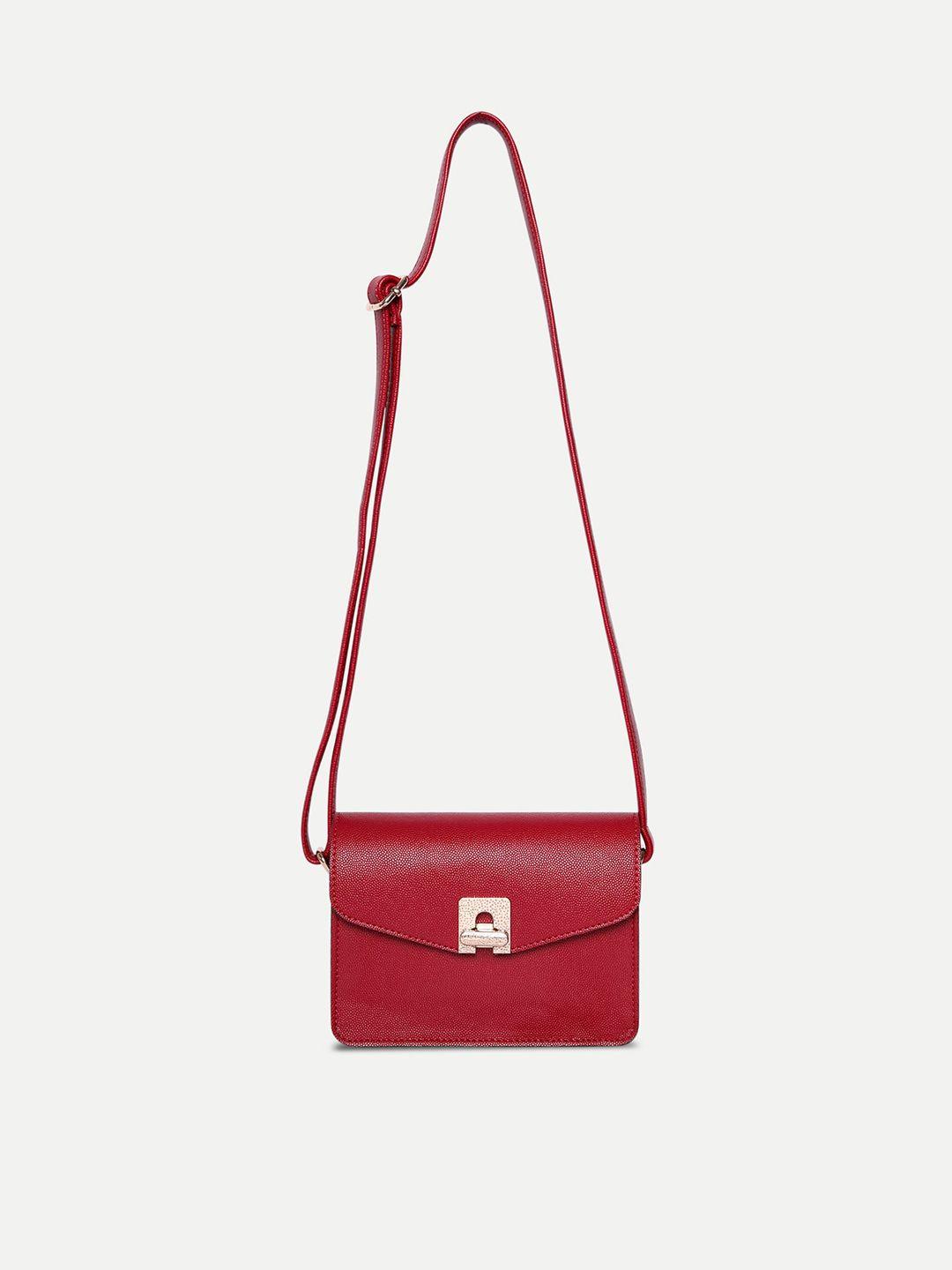 belwaba red textured pu structured sling bag