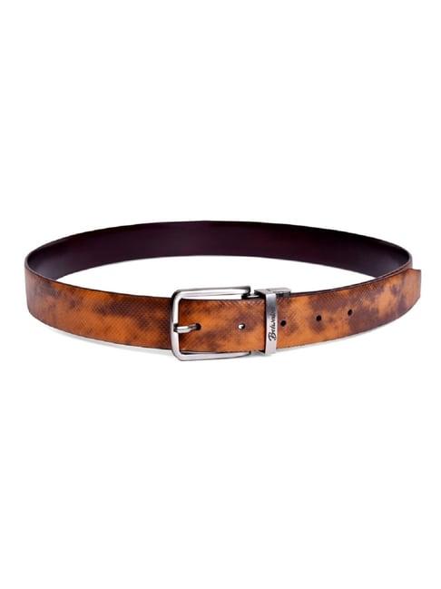 belwaba tan & brown textured casual reversible leather belt for men