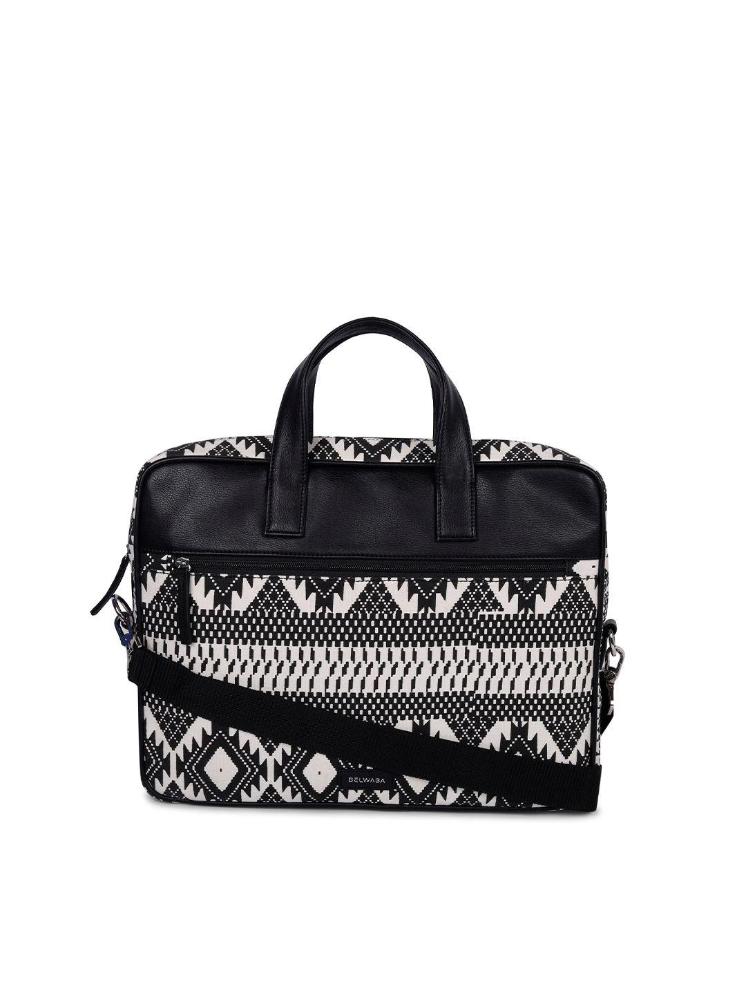 belwaba women black  & white 15 inch printed laptop bag