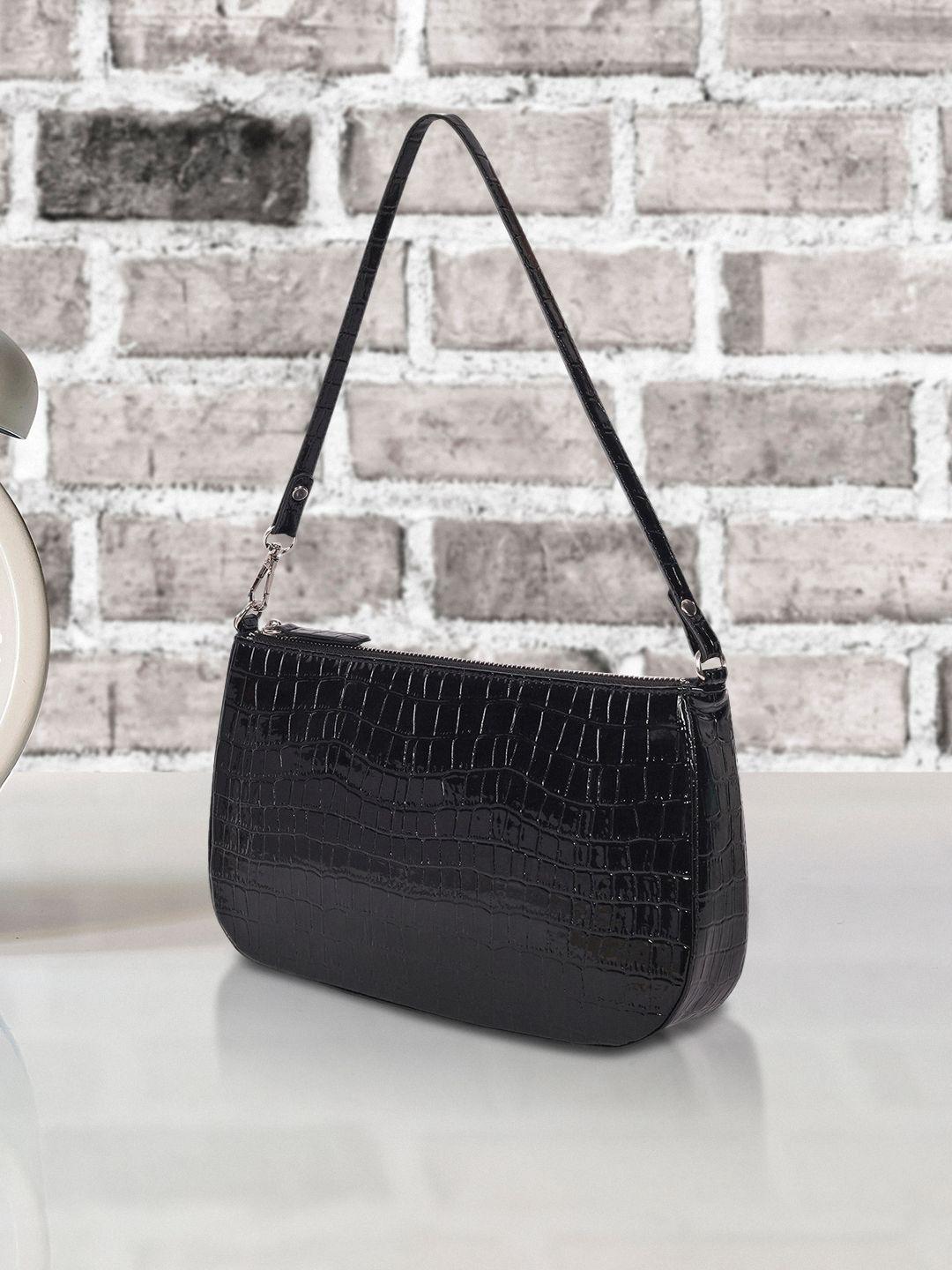 belwaba women black textured pu structured shoulder bag