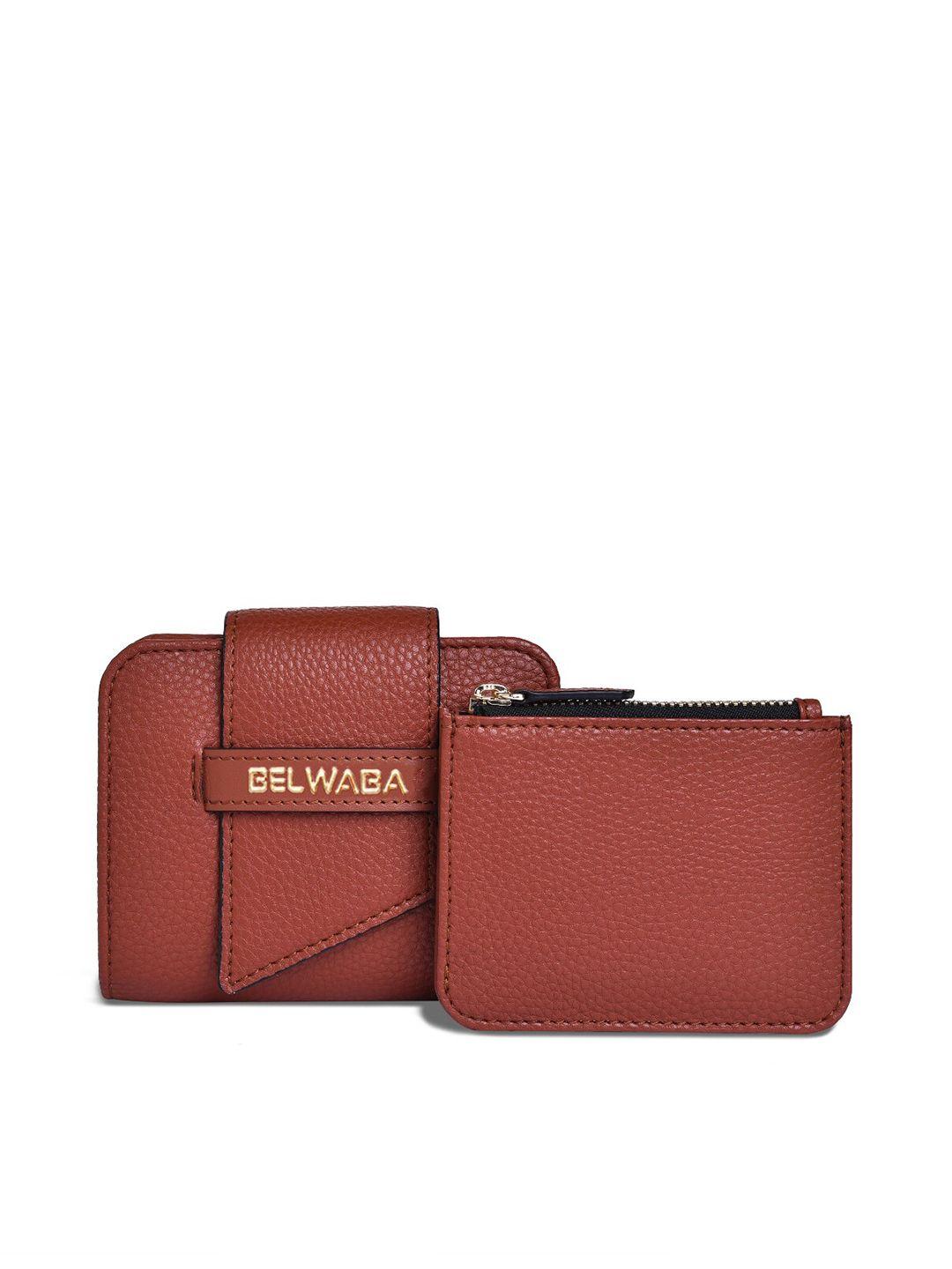 belwaba women brown & gold-toned textured pu two fold wallet