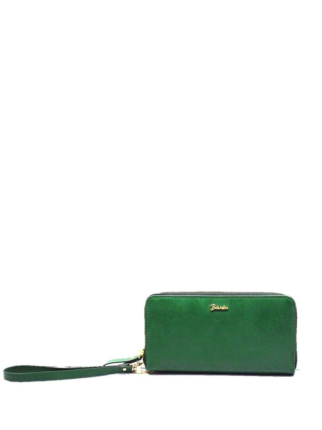 belwaba women green pu zip around wallet