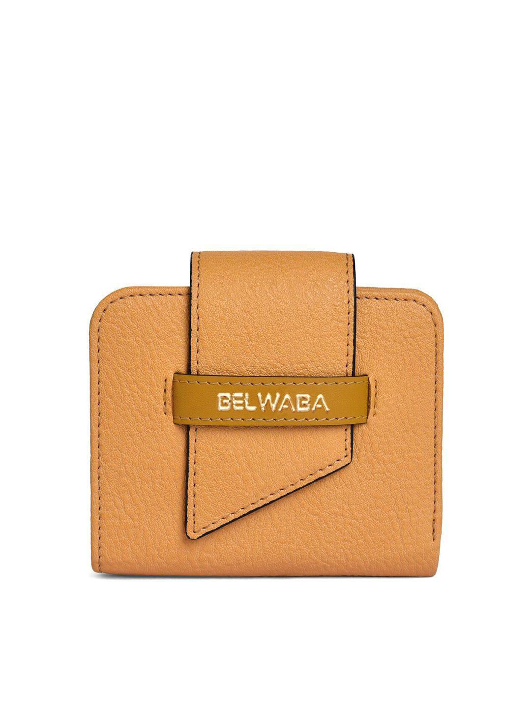belwaba women mustard textured pu two fold wallet