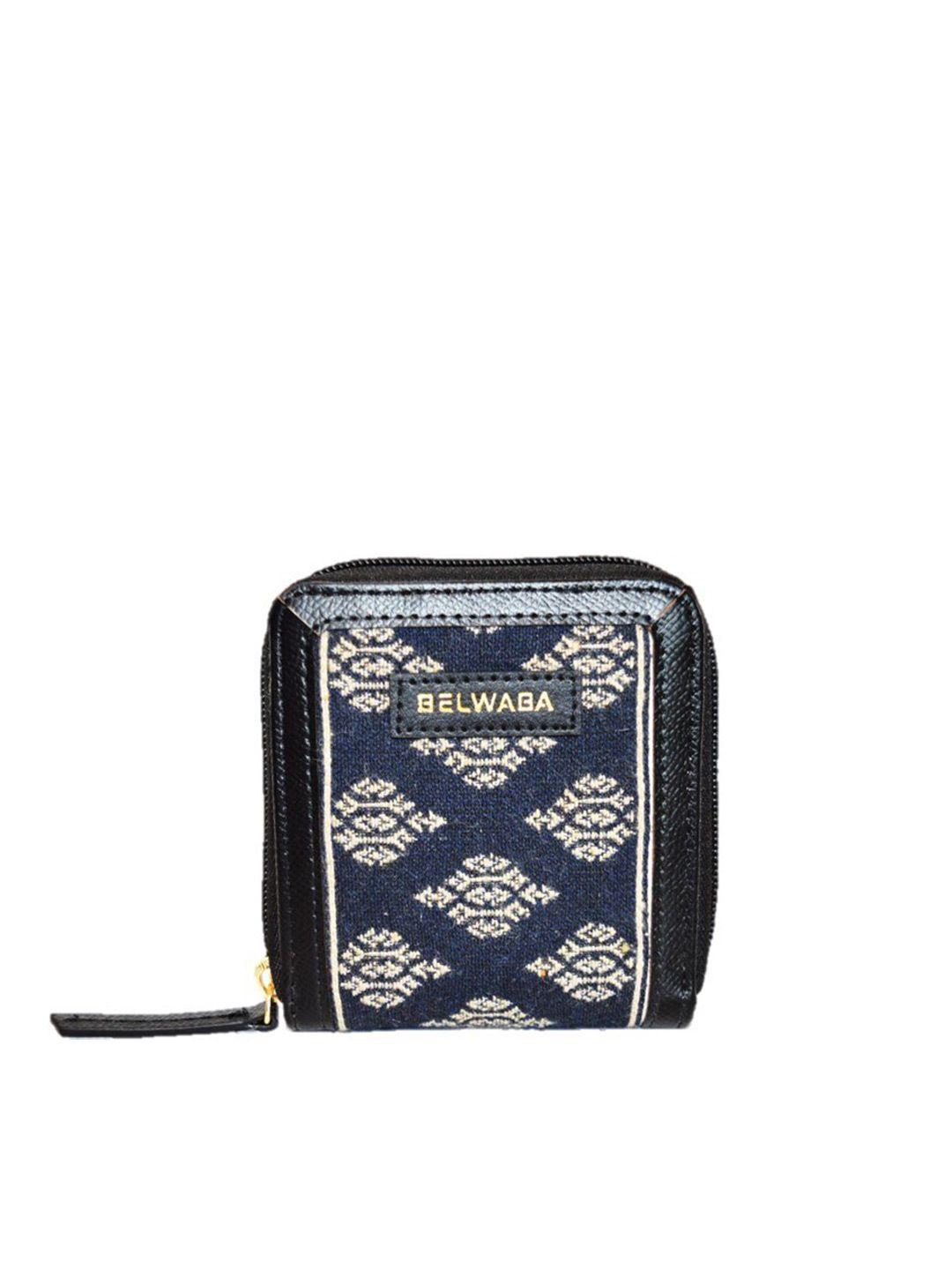 belwaba women woven design zip around wallet