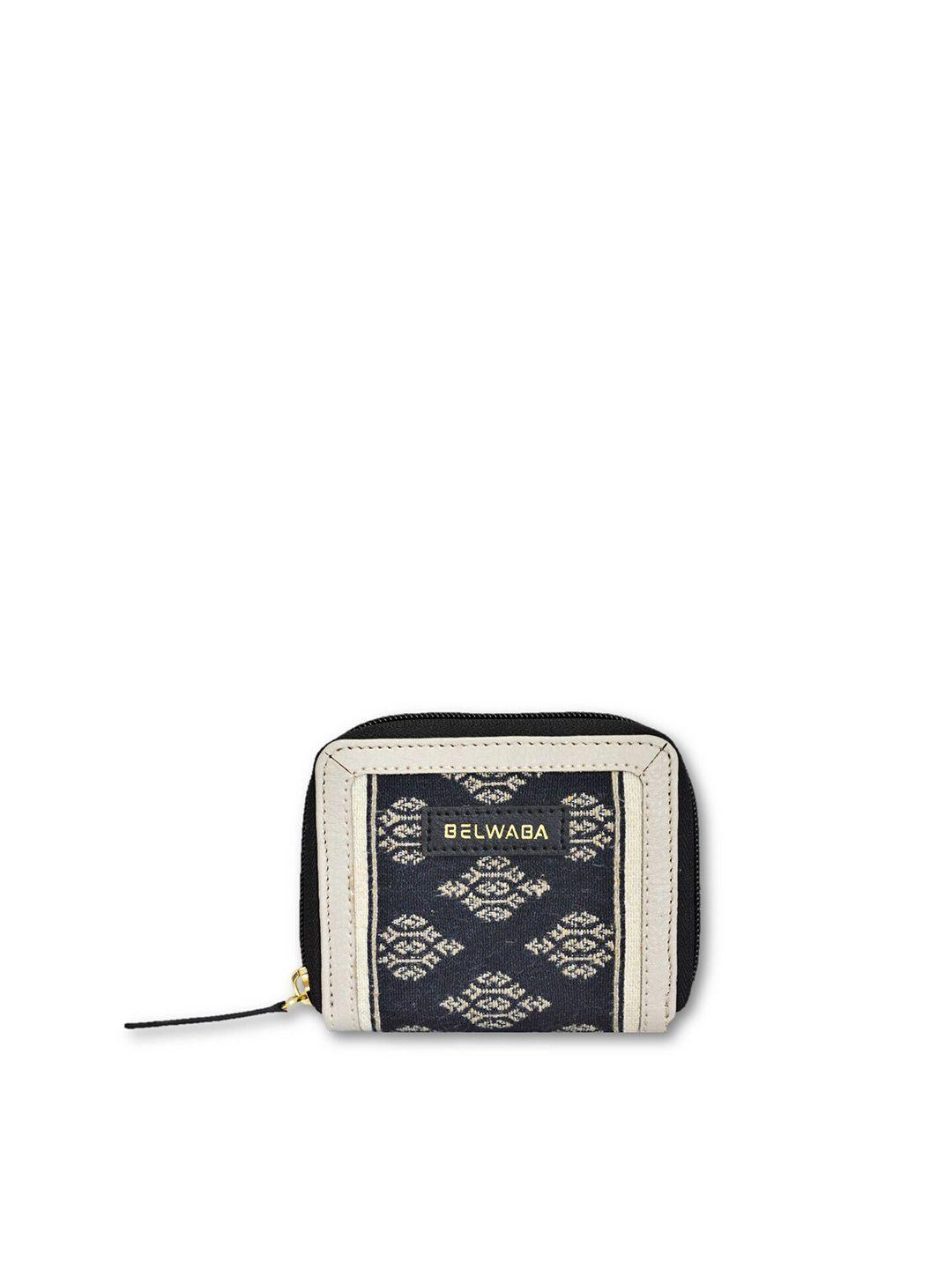 belwaba women woven design zip around wallet