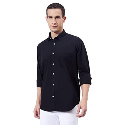 ben martin men's casual collar slim fit full sleeve cotton shirt black, large