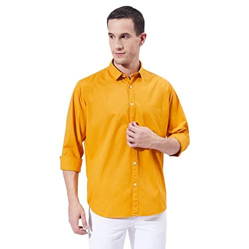 ben martin men's casual collar slim fit full sleeve cotton shirt mustard, extra large