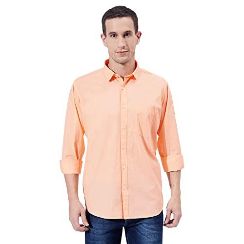 ben martin men's classic collar slim fit cotton casual full sleeve shirt peach, extra large