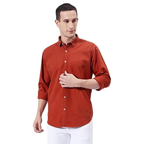 ben martin men's classic collar slim fit cotton casual full sleeve shirt rust, medium