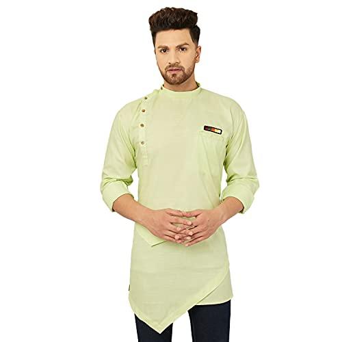 ben martin men's cotton & linen angrakha short kurta,light green 40