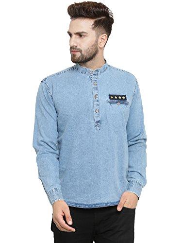 ben martin men's full sleeve acid blue denim & cotton straight kurta, 38