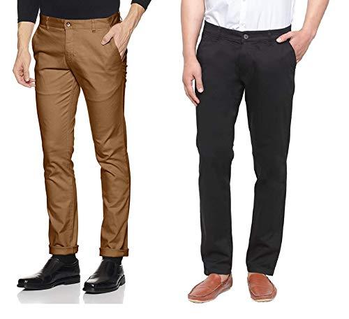 ben martin men's regular fit cotton trousers (cmb-trs-black-trs-coffee-30_combo of 2)