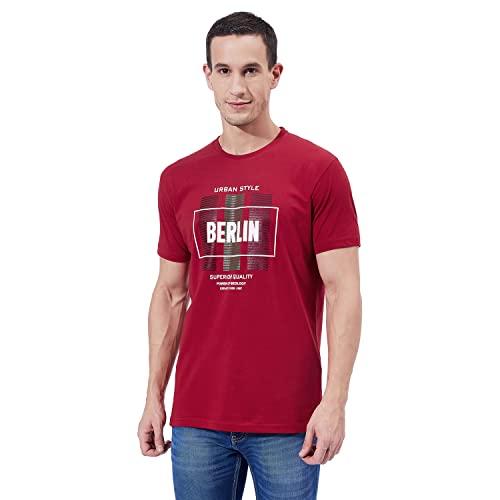 ben martin men's round neck half sleeve slim fit printed cotton t-shirt red, medium