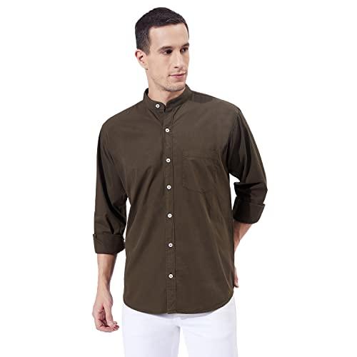 ben martin men's slim fit cotton casual full sleeve shirt olive, medium