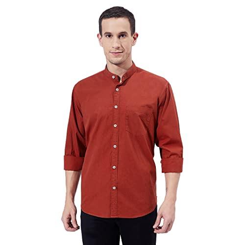 ben martin men's slim fit cotton casual full sleeve shirt rust, large