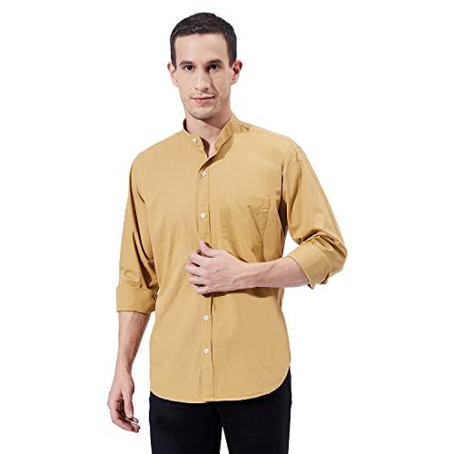 ben martin men's slim fit mandarin collar full sleeve cotton casual shirt camel, extra large