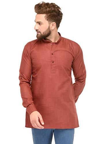 ben martin men rich cotton blend short kurta maroon