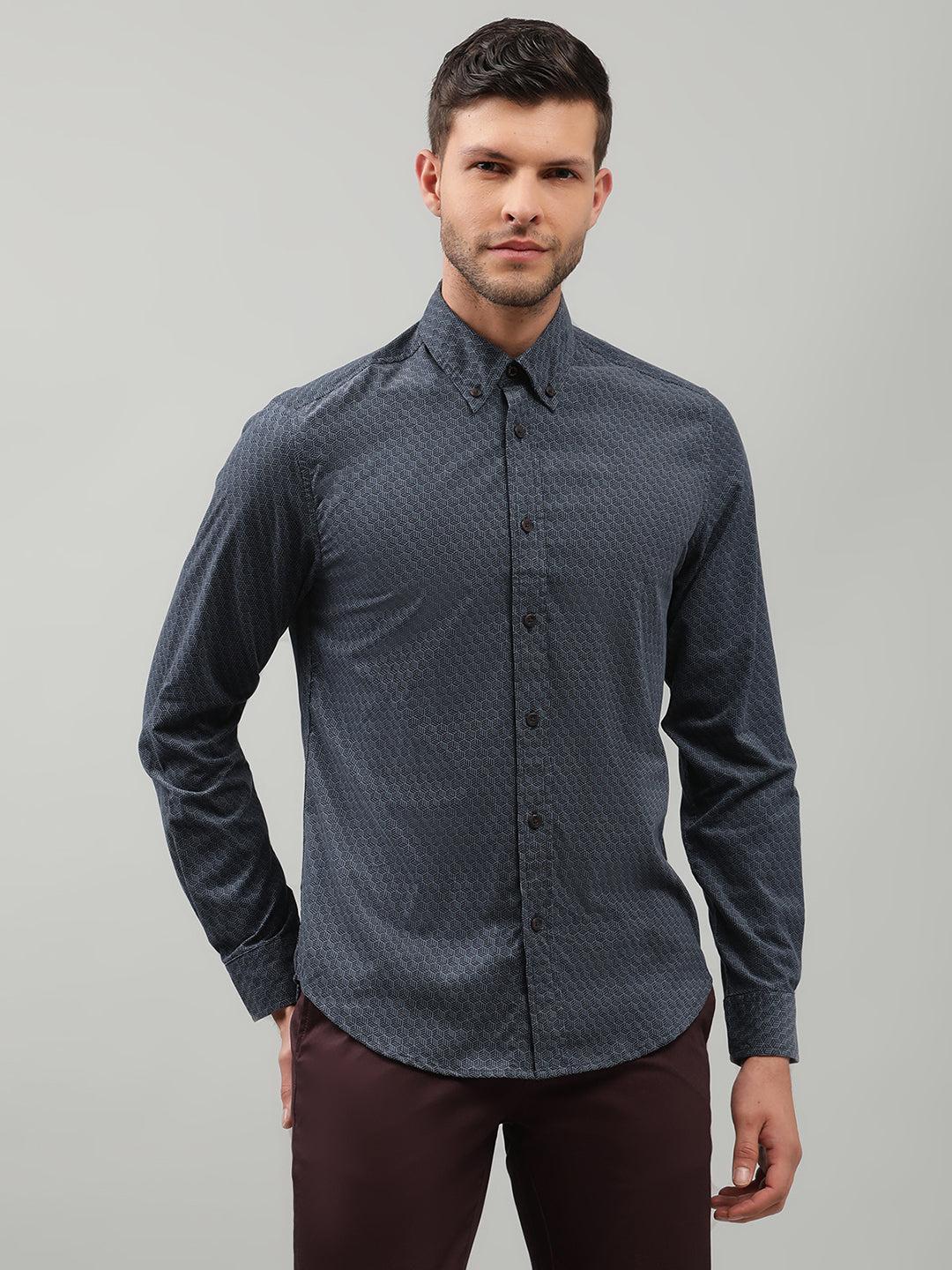 ben sherman men blue printed collar shirt