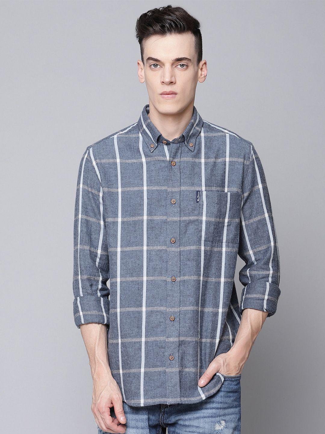 ben sherman men blue windowpane checks casual shirt